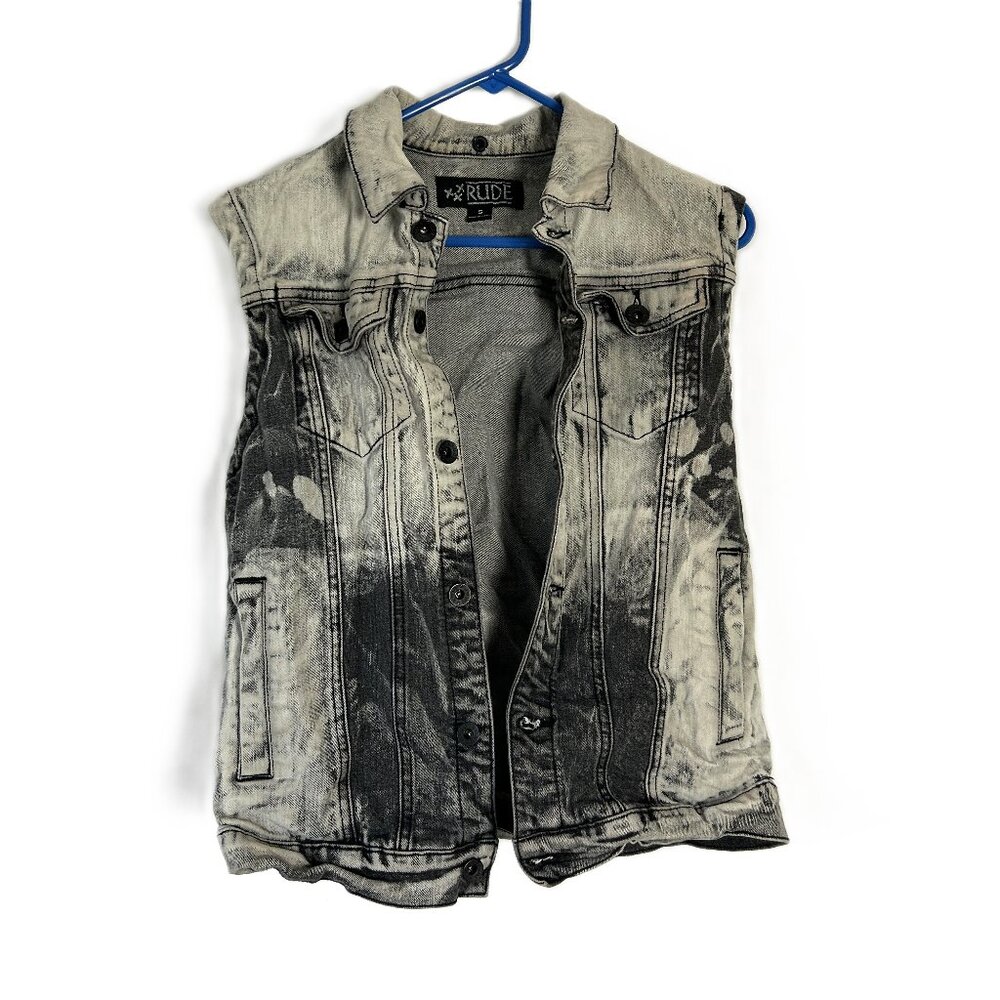 XXX Rude Denim Vest Grunge Distressed S